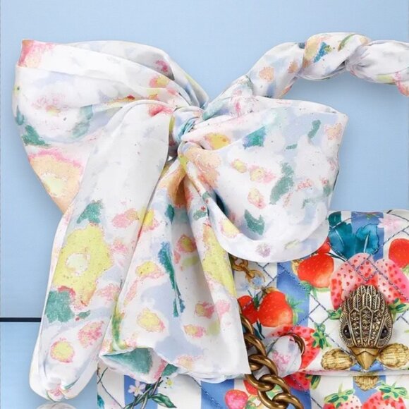 Kurt Geiger Kensington Bag Blue Stripe Strawberry Satin Scarf Shoulder Bag - NEW - Picture 6 of 11